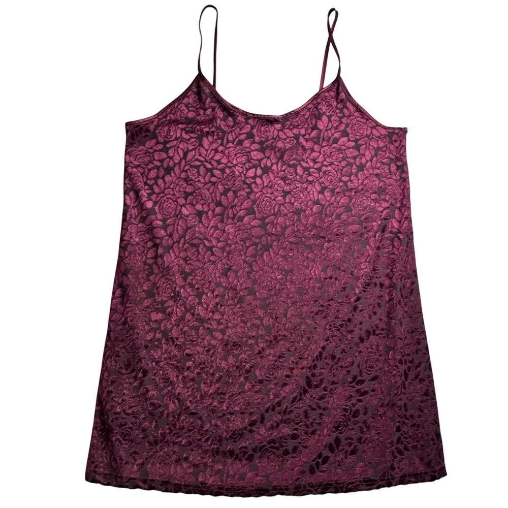 Vassarette Womens Burgundy Floral Burnout Velvet Camisole Tank Top Large RN90048